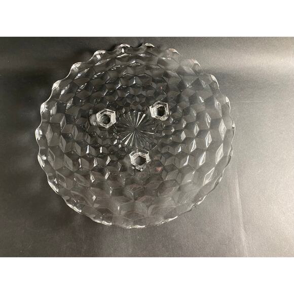 Fostoria American Clear 3-Toed Cake Plate -12" Stacked Cube Design 1940s Vintage - Picture 3 of 8